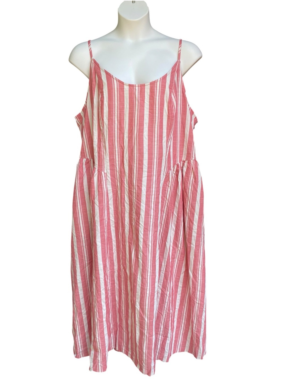 A NEW DAY Corset Sundress Midi Sleeveless Striped Cream Red Plus Size 2X